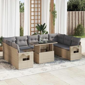 ARDEBO.de - 10-tlg. Garten-Sofagarnitur mit Kissen Beige Poly Rattan