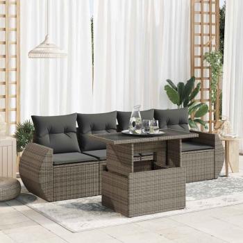 ARDEBO.de - 5-tlg. Garten-Sofagarnitur mit Kissen Grau Poly Rattan