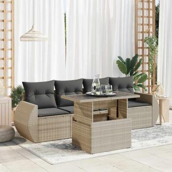 ARDEBO.de - 5-tlg. Garten-Sofagarnitur mit Kissen Hellgrau Poly Rattan