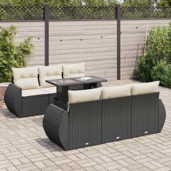 ARDEBO.de - 7-tlg. Garten-Sofagarnitur mit Kissen Schwarz Poly Rattan