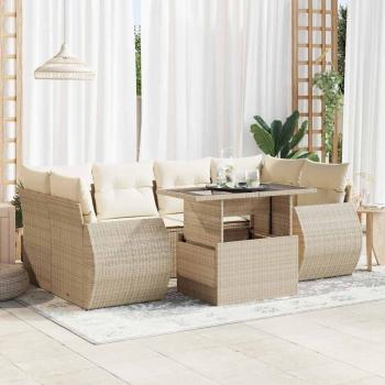 ARDEBO.de - 7-tlg. Garten-Sofagarnitur mit Kissen Beige Poly Rattan