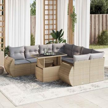 ARDEBO.de - 9-tlg. Garten-Sofagarnitur mit Kissen Beige Poly Rattan