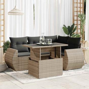 ARDEBO.de - 5-tlg. Garten-Sofagarnitur mit Kissen Grau Poly Rattan
