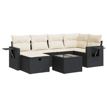 ARDEBO.de - 7-tlg. Garten-Sofagarnitur mit Kissen Schwarz Poly Rattan