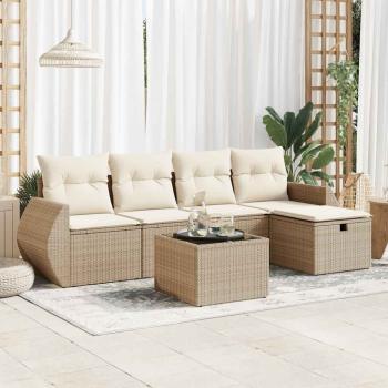 ARDEBO.de - 6-tlg. Garten-Sofagarnitur mit Kissen Beige Poly Rattan