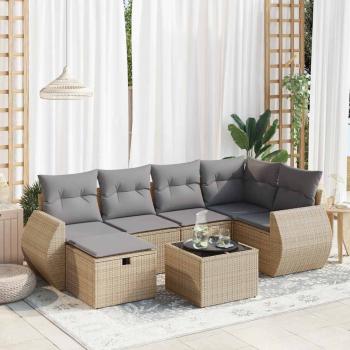 ARDEBO.de - 7-tlg. Garten-Sofagarnitur mit Kissen Beige Poly Rattan