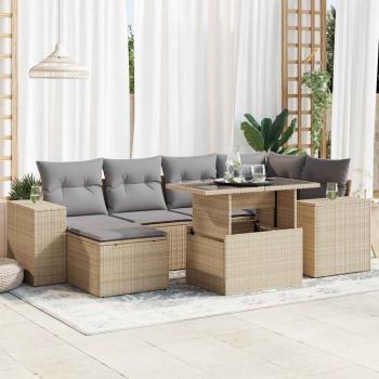 ARDEBO.de - 7-tlg. Garten-Sofagarnitur mit Kissen Beige Poly Rattan