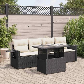 ARDEBO.de - 5-tlg. Garten-Sofagarnitur mit Kissen Schwarz Poly Rattan