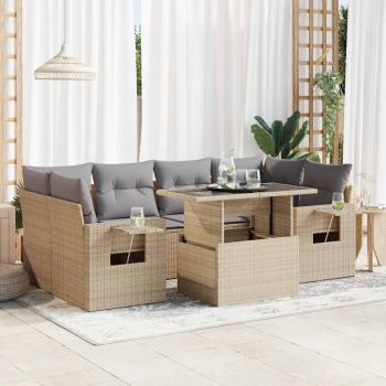 ARDEBO.de - 7-tlg. Garten-Sofagarnitur mit Kissen Beige Poly Rattan