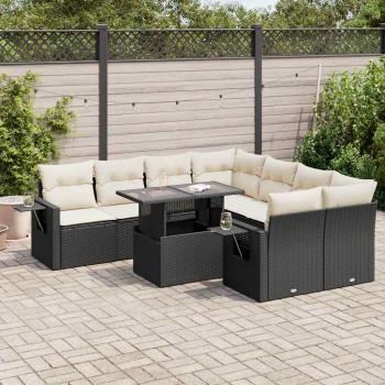 ARDEBO.de - 9-tlg. Garten-Sofagarnitur mit Kissen Schwarz Poly Rattan