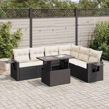 ARDEBO.de - 7-tlg. Garten-Sofagarnitur mit Kissen Schwarz Poly Rattan