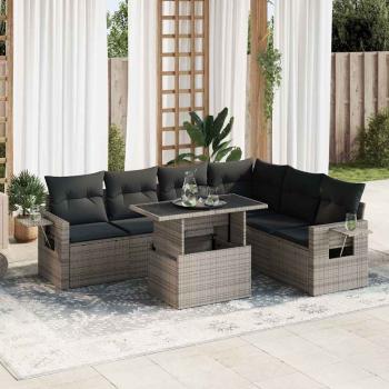ARDEBO.de - 7-tlg. Garten-Sofagarnitur mit Kissen Grau Poly Rattan