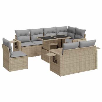 ARDEBO.de - 9-tlg. Garten-Sofagarnitur mit Kissen Beige Poly Rattan
