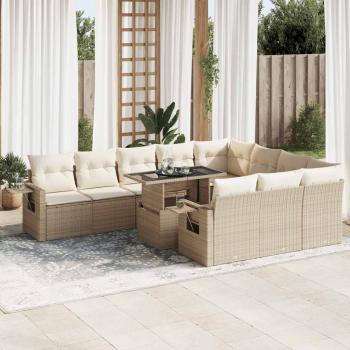 ARDEBO.de - 11-tlg. Garten-Sofagarnitur mit Kissen Beige Poly Rattan