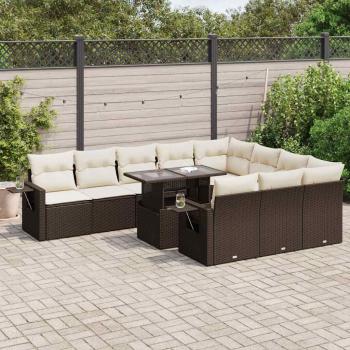ARDEBO.de - 11-tlg. Garten-Sofagarnitur mit Kissen Braun Poly Rattan