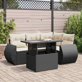 ARDEBO.de - 5-tlg. Garten-Sofagarnitur mit Kissen Schwarz Poly Rattan