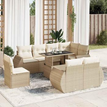 ARDEBO.de - 9-tlg. Garten-Sofagarnitur mit Kissen Beige Poly Rattan