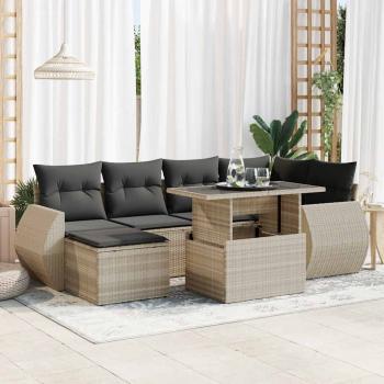 ARDEBO.de - 7-tlg. Garten-Sofagarnitur mit Kissen Hellgrau Poly Rattan