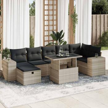 ARDEBO.de - 5-tlg. Garten-Sofagarnitur mit Kissen Hellgrau Poly Rattan