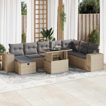 ARDEBO.de - 9-tlg. Garten-Sofagarnitur mit Kissen Beige Poly Rattan