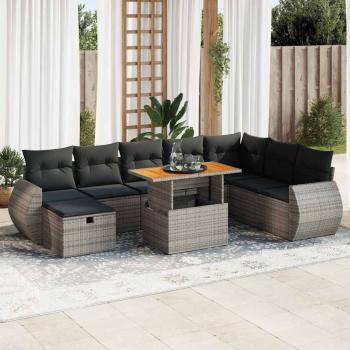 ARDEBO.de - 9-tlg. Garten-Sofagarnitur mit Kissen Grau Poly Rattan Akazie