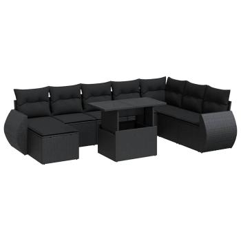 ARDEBO.de - 9-tlg. Garten-Sofagarnitur mit Kissen Schwarz Poly Rattan
