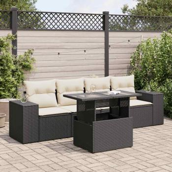 ARDEBO.de - 5-tlg. Garten-Sofagarnitur mit Kissen Schwarz Poly Rattan