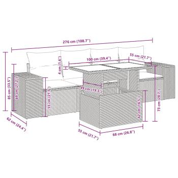 5-tlg. Garten-Sofagarnitur mit Kissen Schwarz Poly Rattan