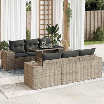 ARDEBO.de - 7-tlg. Garten-Sofagarnitur mit Kissen Grau Poly Rattan