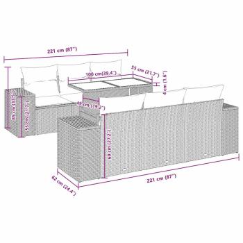 7-tlg. Garten-Sofagarnitur mit Kissen Grau Poly Rattan