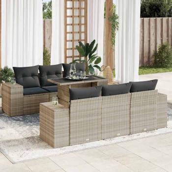 ARDEBO.de - 7-tlg. Garten-Sofagarnitur mit Kissen Hellgrau Poly Rattan