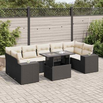 ARDEBO.de - 8-tlg. Garten-Sofagarnitur mit Kissen Schwarz Poly Rattan