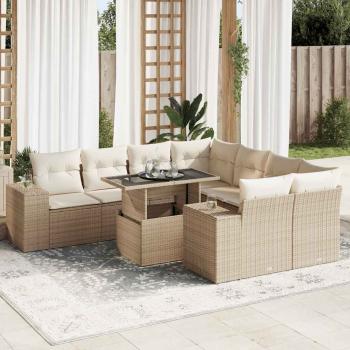 ARDEBO.de - 9-tlg. Garten-Sofagarnitur mit Kissen Beige Poly Rattan