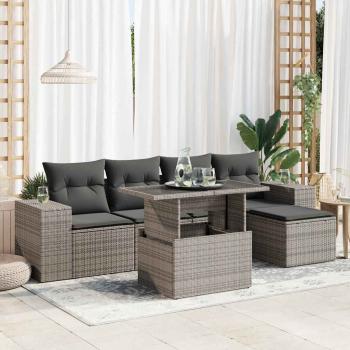ARDEBO.de - 6-tlg. Garten-Sofagarnitur mit Kissen Grau Poly Rattan