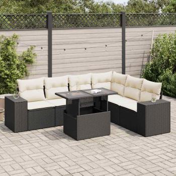 ARDEBO.de - 7-tlg. Garten-Sofagarnitur mit Kissen Schwarz Poly Rattan