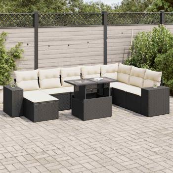 ARDEBO.de - 9-tlg. Garten-Sofagarnitur mit Kissen Schwarz Poly Rattan