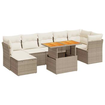 8-tlg. Garten-Sofagarnitur mit Kissen Beige Poly Rattan