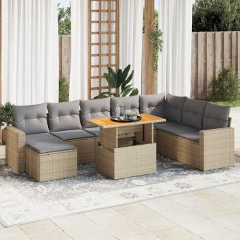 ARDEBO.de - 9-tlg. Garten-Sofagarnitur mit Kissen Beige Poly Rattan