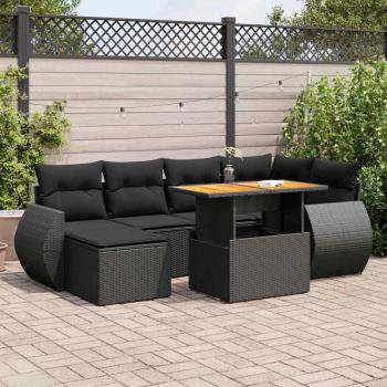 ARDEBO.de - 7-tlg. Garten-Sofagarnitur mit Kissen Schwarz Poly Rattan