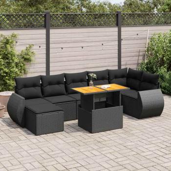 ARDEBO.de - 8-tlg. Garten-Sofagarnitur mit Kissen Schwarz Poly Rattan