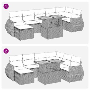 8-tlg. Garten-Sofagarnitur mit Kissen Grau Poly Rattan