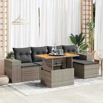 ARDEBO.de - 6-tlg. Garten-Sofagarnitur mit Kissen Grau Poly Rattan