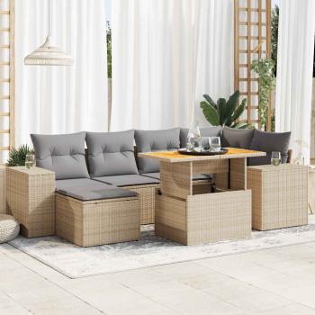 ARDEBO.de - 7-tlg. Garten-Sofagarnitur mit Kissen Beige Poly Rattan