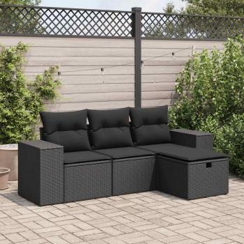ARDEBO.de - 4-tlg. Garten-Sofagarnitur mit Kissen Schwarz Poly Rattan