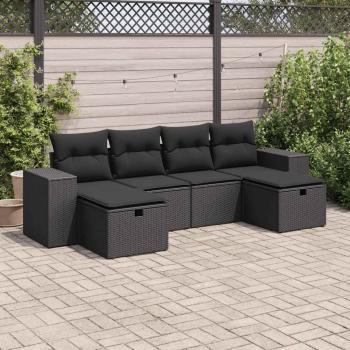 ARDEBO.de - 6-tlg. Garten-Sofagarnitur mit Kissen Schwarz Poly Rattan