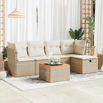 ARDEBO.de - 6-tlg. Garten-Sofagarnitur mit Kissen Beige Poly Rattan