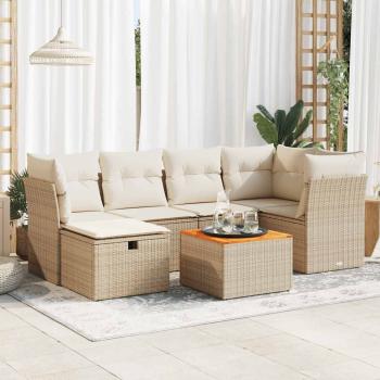 ARDEBO.de - 7-tlg. Garten-Sofagarnitur mit Kissen Beige Poly Rattan