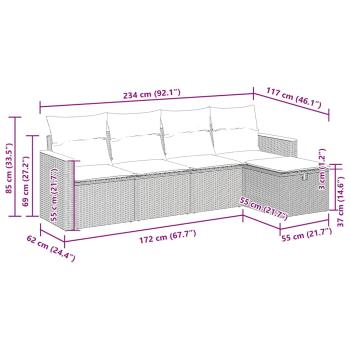 5-tlg. Garten-Sofagarnitur mit Kissen Schwarz Poly Rattan
