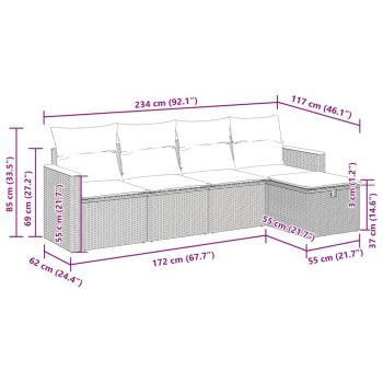 5-tlg. Garten-Sofagarnitur mit Kissen Grau Poly Rattan