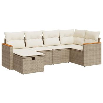 6-tlg. Garten-Sofagarnitur mit Kissen Beige Poly Rattan